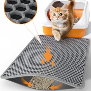 Cat Litter Mat - 23.2" x 14.6" Small Litter Box Mat with Double Layers, Urine-Proof and Non-Slip Litter Trapping Mat, Easy to Clean Kitty Litter Mats for Floor, Scatter Control, Grey