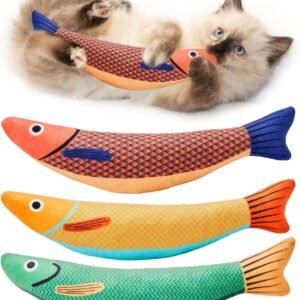 Potaroma Cat Toys Saury Fish, 3 Pack, Catnip Crinkle Sound, Soft and Durable, Interactive Kitten Kicker for Indoor Kitty Exercise 9.4 Inches for All Breeds